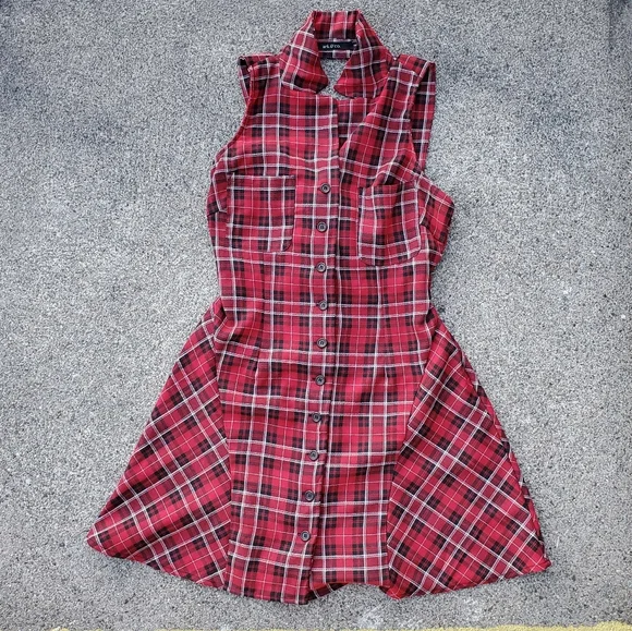 anthropologie red plaid dress The Somerset Plaid Mini Dress